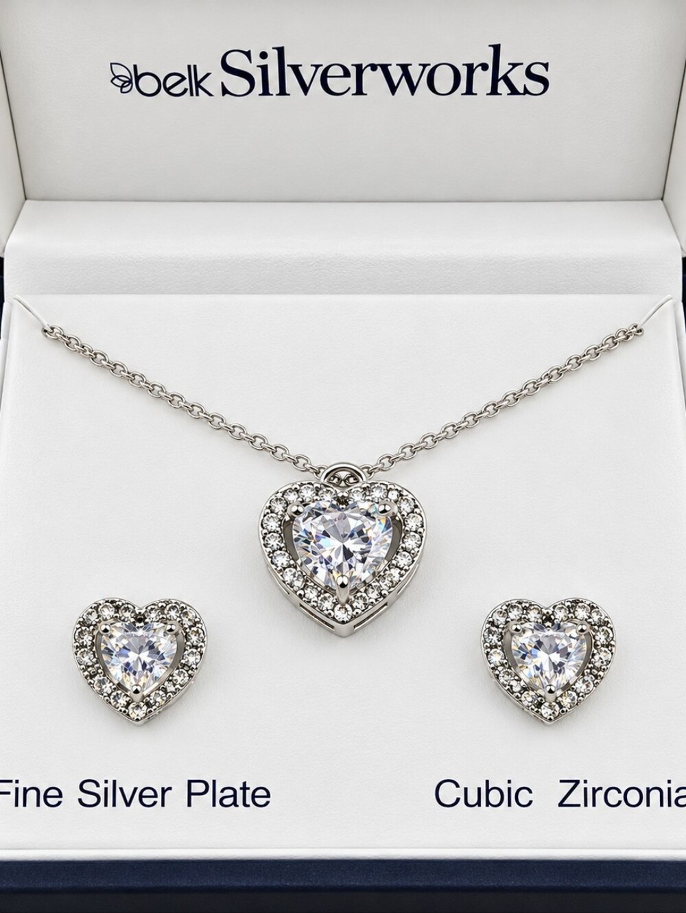 Belk Silverworks CZ Heart Necklace & Earrings Set